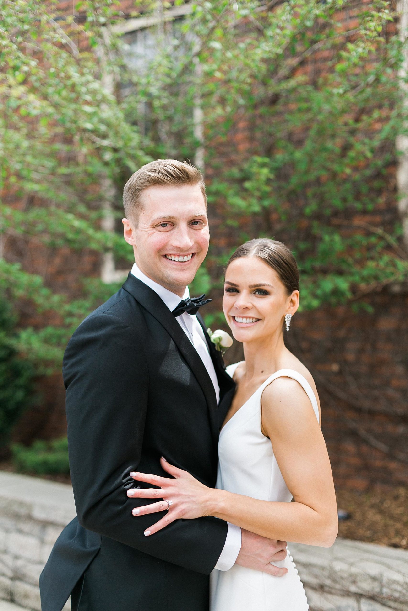 bride and groom portrait and first look at ivy house milwaukee wisconsin