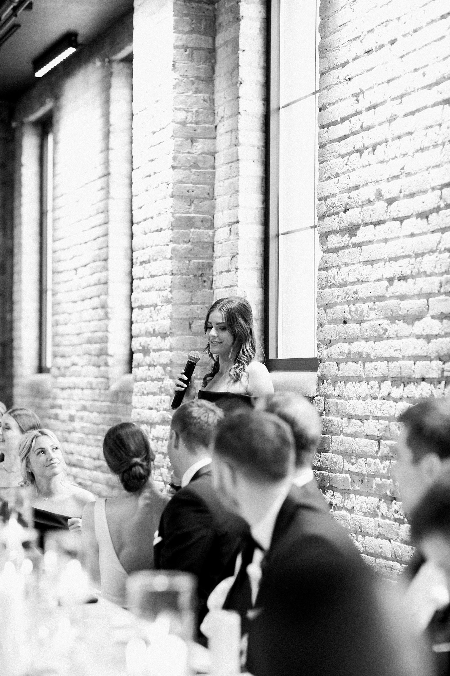 toast speech at dinner at wedding reception at ivy house, milwaukee, wisconsin
