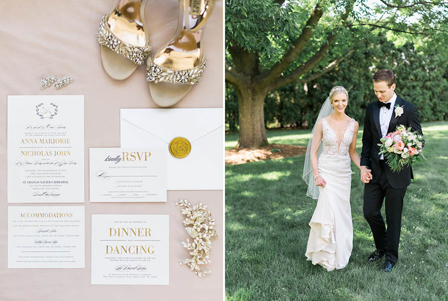 elegant romantic milwaukee and green bay wedding with gold and pink color theme, review for wedding photographer, photo by laurelyn savannah photography 2