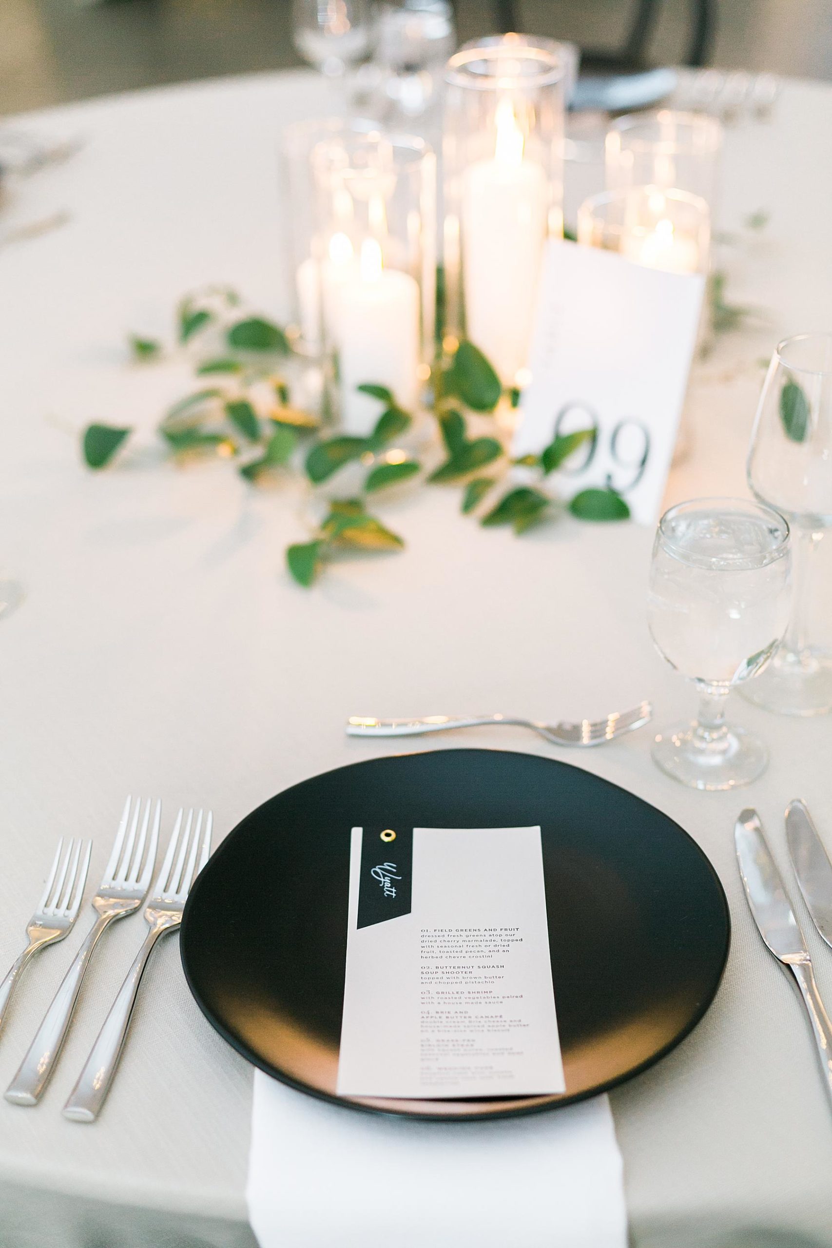 black and white elegant boho reception table decor at hutton house wedding venue in minneapolis minnesota
