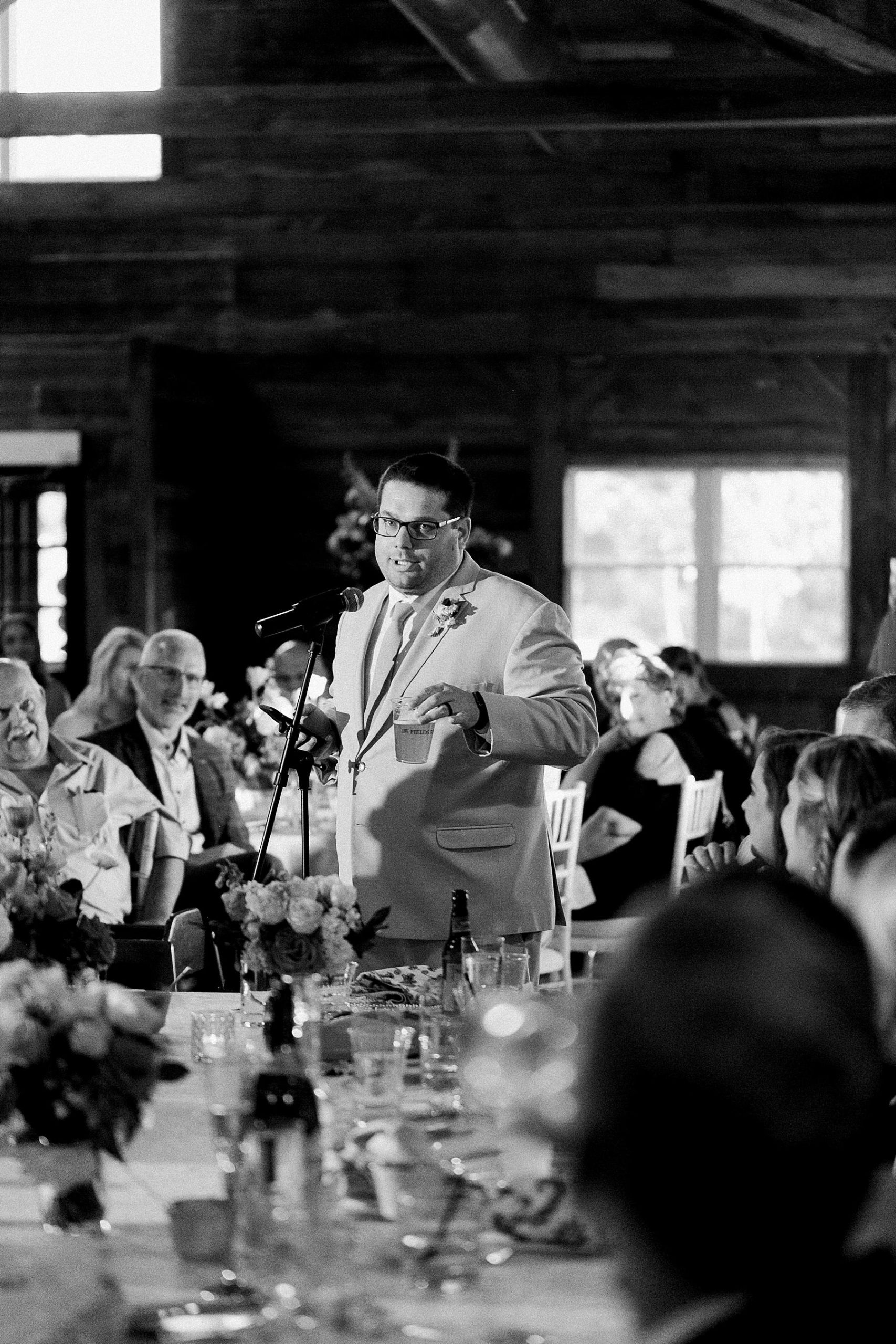speech toast at barn wedding fields reserve near madison, wisconsin