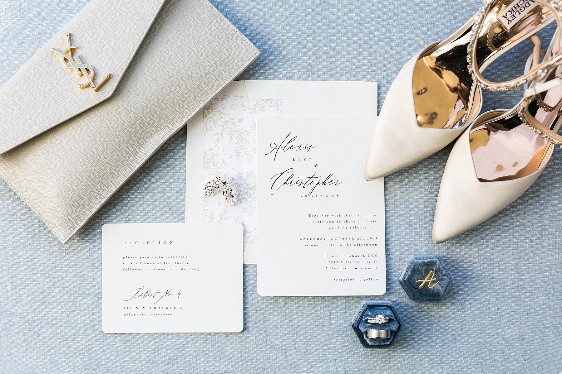 luxury wedding invitation for a blue and red jewel-toned wedding in milwaukee, wisconsin