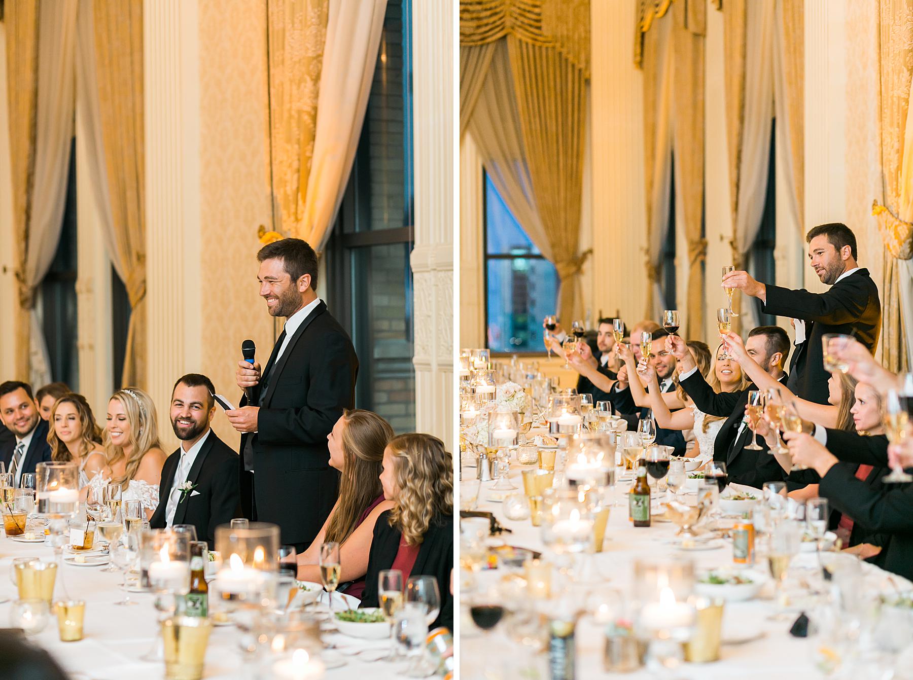 speech toast at classic pfister hotel white and gold elegant milwaukee wedding reception